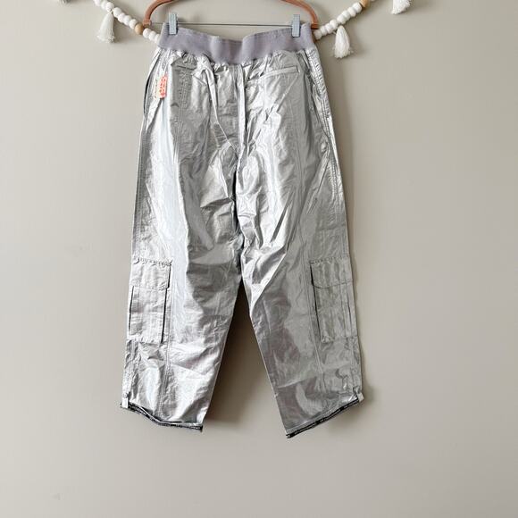 Free People Mesmerize Me Shine Pants Metallic Cargo Low Rise Silver Size Small - Picture 10 of 10